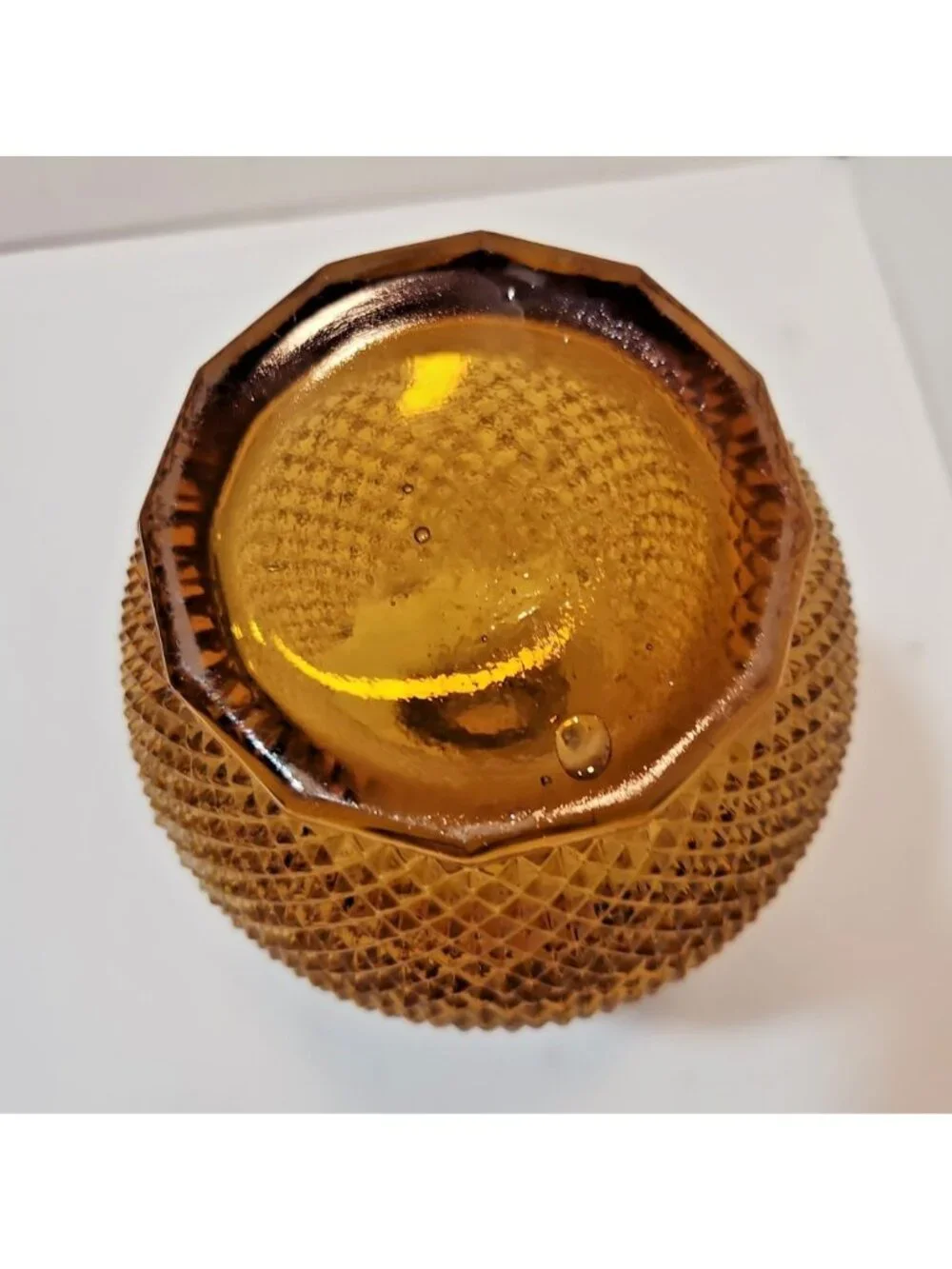 Vintage 1960's Amber Colored Hobnail Glass Wine/Liquor Decanter Bottle w/Stopper
